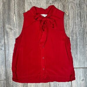 Cloth & Stone Anthropologie Red Sleeveless Tie Neck‎ Button Down Top